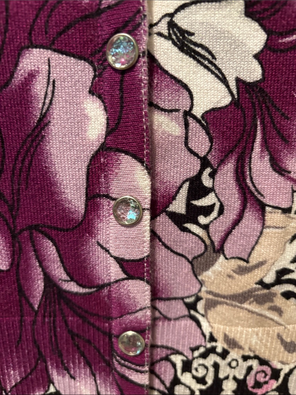 White House Black Market Cardigan with Purple and Black  Floral Pattern Sz S - Picture 3 of 7